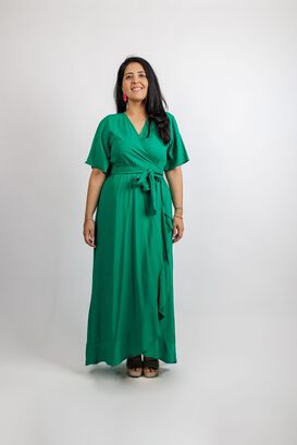 Vestido  Largo Verde Envolvente,hi-res