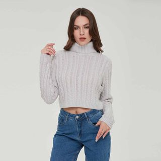 Sweater Mujer Trenzado Juvenil Gris Fashion´s Park,hi-res