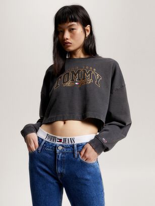 Polerón College Cropped Negro Tommy Jeans,hi-res