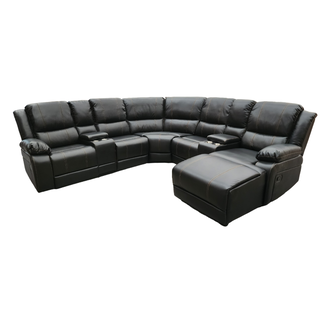   Sofá Seccional Reclinable Chaise + 2 Consolas Royalty Negro RK9026BL,hi-res