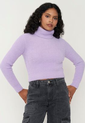 Sweater Mujer Crop Cuello Tortuga Lila I Corona,hi-res