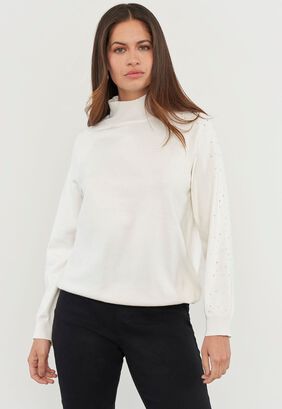 Sweater Mujer Aplicación Strass Ecru Corona,hi-res