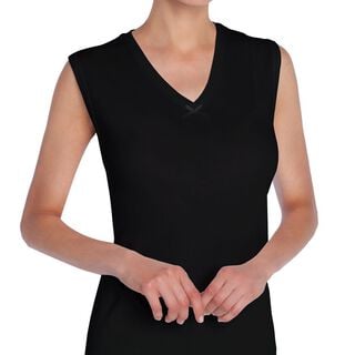 Camiseta Mujer Sin Mangas Cuello "V" Algodón Negro,hi-res