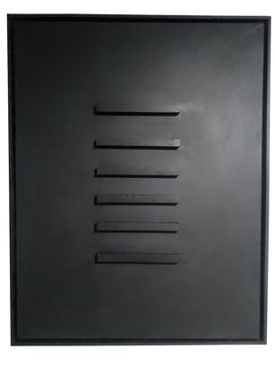 Cuadro decorativo negro rectángulos de madera 90x70,hi-res