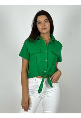 Blusa Top Amarrada Con Bolsillos Verde,hi-res