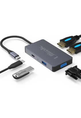 Hub Adaptador Type-C (5en1) 4K HDMI X2/ VGA/ Type-C/ USB 3.0,hi-res