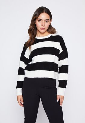 Sweater Mujer Negro Rayado Soft Family Shop,hi-res