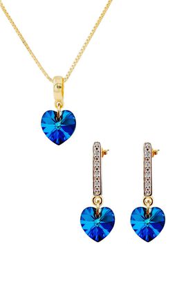 Conjunto Romance Gold Cristales Genuinos Bermuda Blue,hi-res
