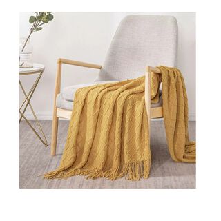 Manta Decorativa Tejida Estilo Nordico Para Sofa Sillon Cama Amarillo,hi-res