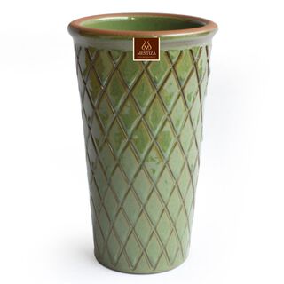 Florero Ceramico Centro de Mesa, textura rombo, Cilindrico 20cm Verde Musgo,hi-res
