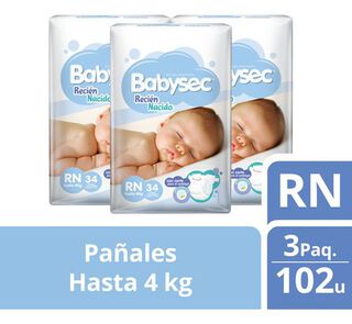 3 Paquetes Pañales Babysec Recien Nacido 102 Un,hi-res