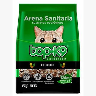 Arena Sanitaria Para Gatos 100% Vegetal Ecológica 2 Kg Topk9,hi-res