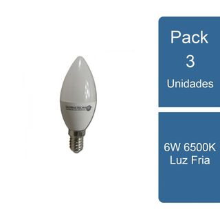 Pack 3 Ampolleta LED Vela E14  6W 6500K Luz Fria,hi-res