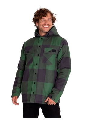 Chaqueta Hombre Flannel Snap Front Hooded Verde,hi-res