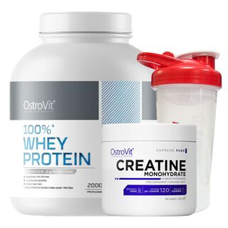 100% Whey Protein 2000gr Strawberry Cream + Creatina monohidratada 300gr + shaker 750ml,hi-res