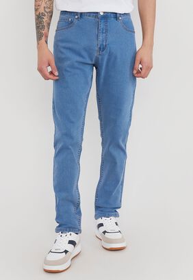 Jeans Hombre Skinny Fit Spandex Liso Azul Medio Corona,hi-res