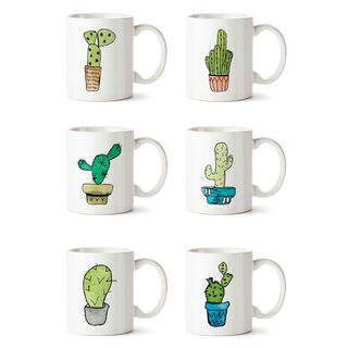 Set x 6 tazones mugs cerámica cactus asa blanca Paper Home.,hi-res