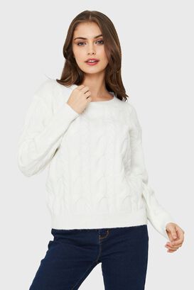 Sweater Trenzado Blanco Nicopoly,hi-res