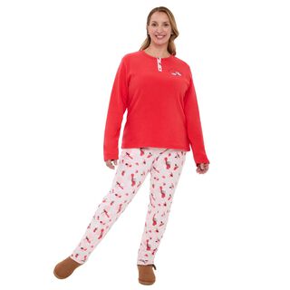 Pijama Mujer Polar Botón Rosado Fashion´s Park,hi-res