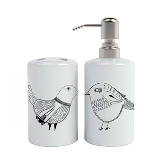 Set de baño cerámica 2 piezas pájaros blanco y negro Paper Home,hi-res