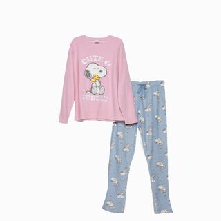Pijama Largo Mujer Rosado Snoopy,hi-res