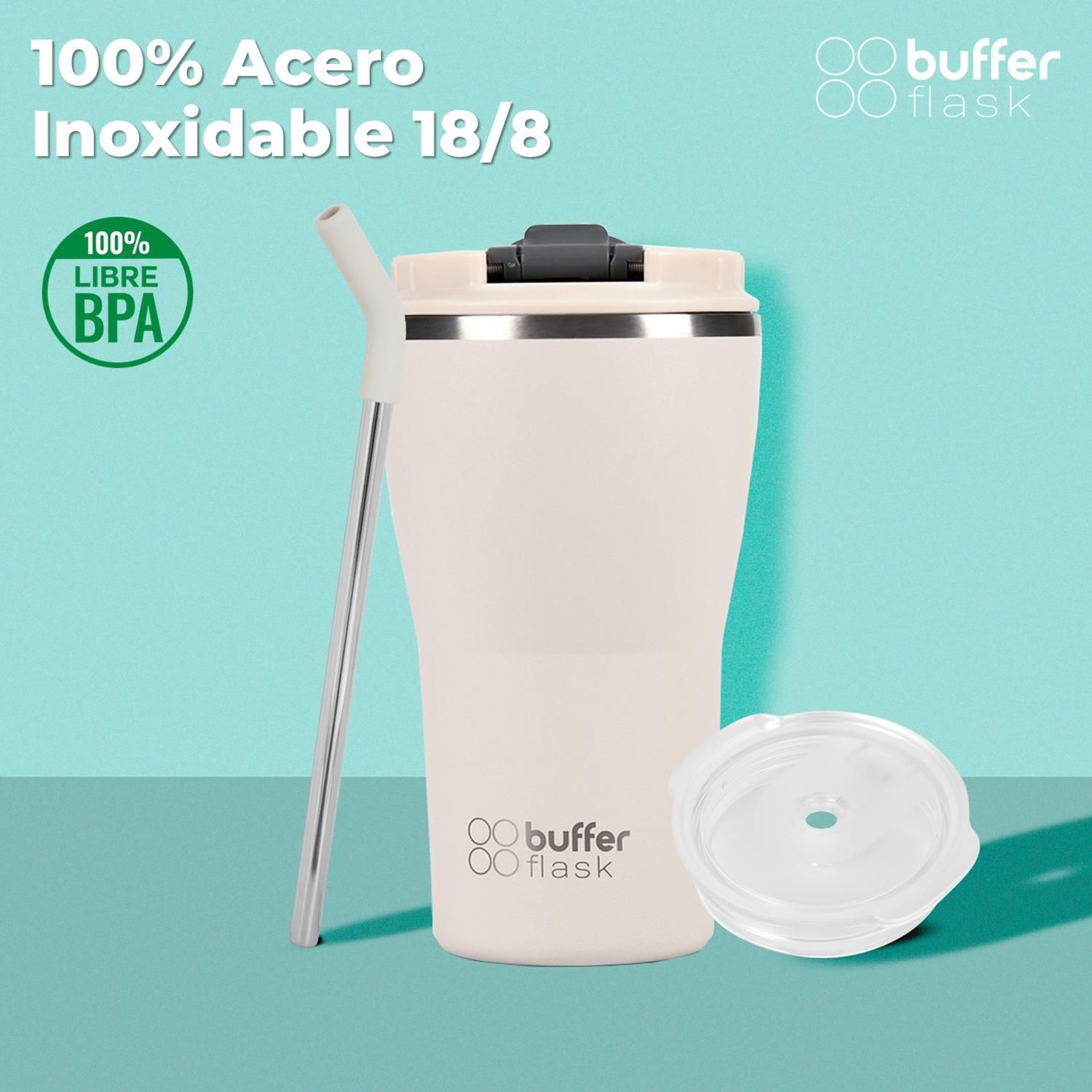 Mug Vaso Termo para Agua Café 400ml Buffer Acero Inox +Tapas