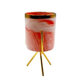 Porta vela de marmol con base de metal rosado adorno 8x12cm,hi-res