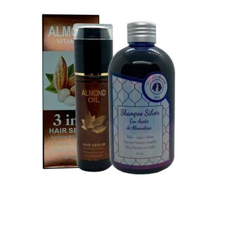 Pack Shampoo Matizador Silver Con Aceite de Almendra y Serum Capilar 3 en 1 Queratina   Aceite de Almendras .,hi-res