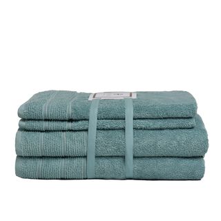 Set de toallas Deluxe con elegante guarda clásica en 100% algodón turco 620gr. Color Verde agua,hi-res