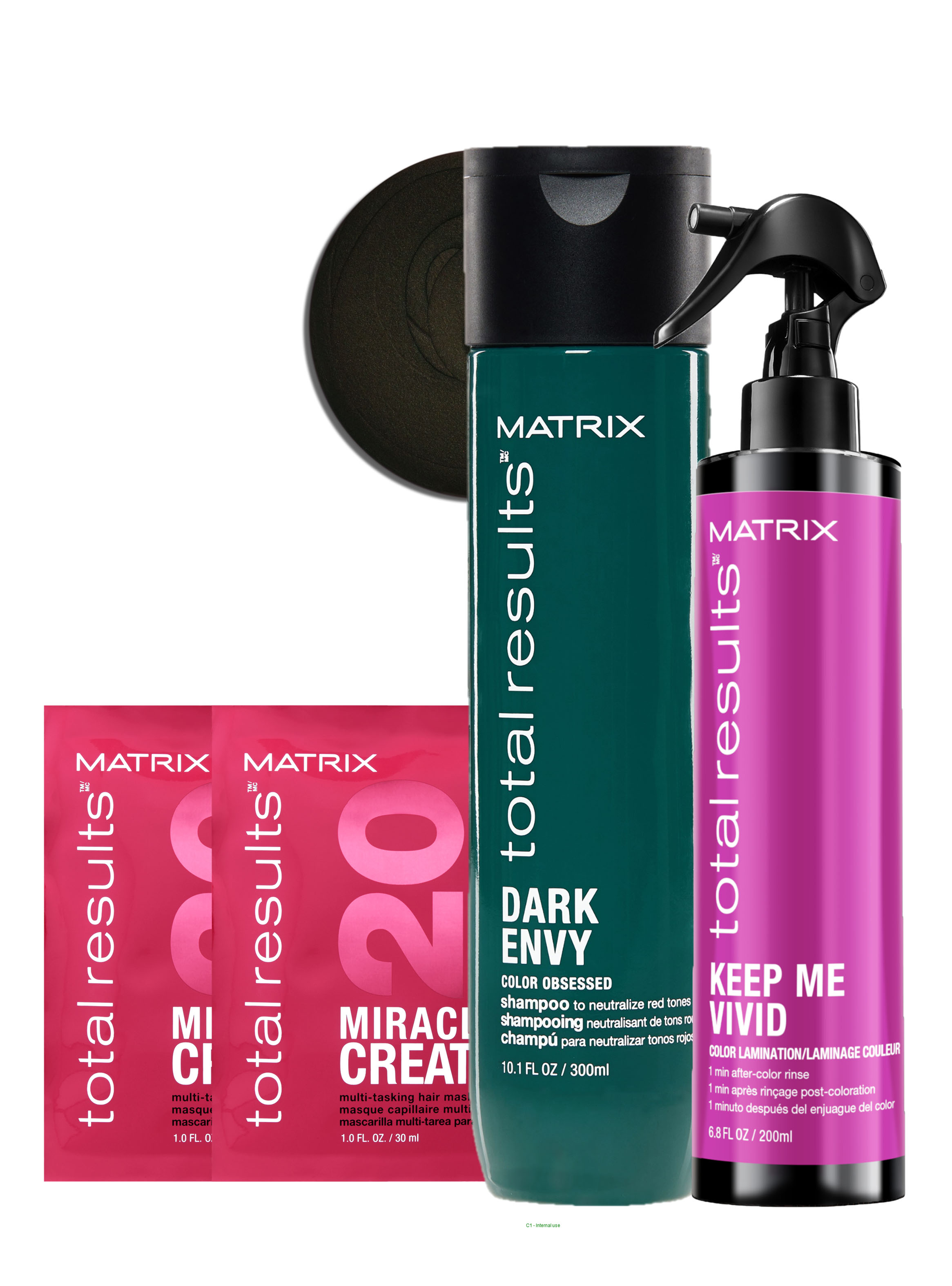 Set Matrix Neutralización Tonos Rojizos Shampoo 300 ml Dark Envy + Spray 200 ml Keep Me Vivid + 2 Máscaras 30 ml Miracle Creator