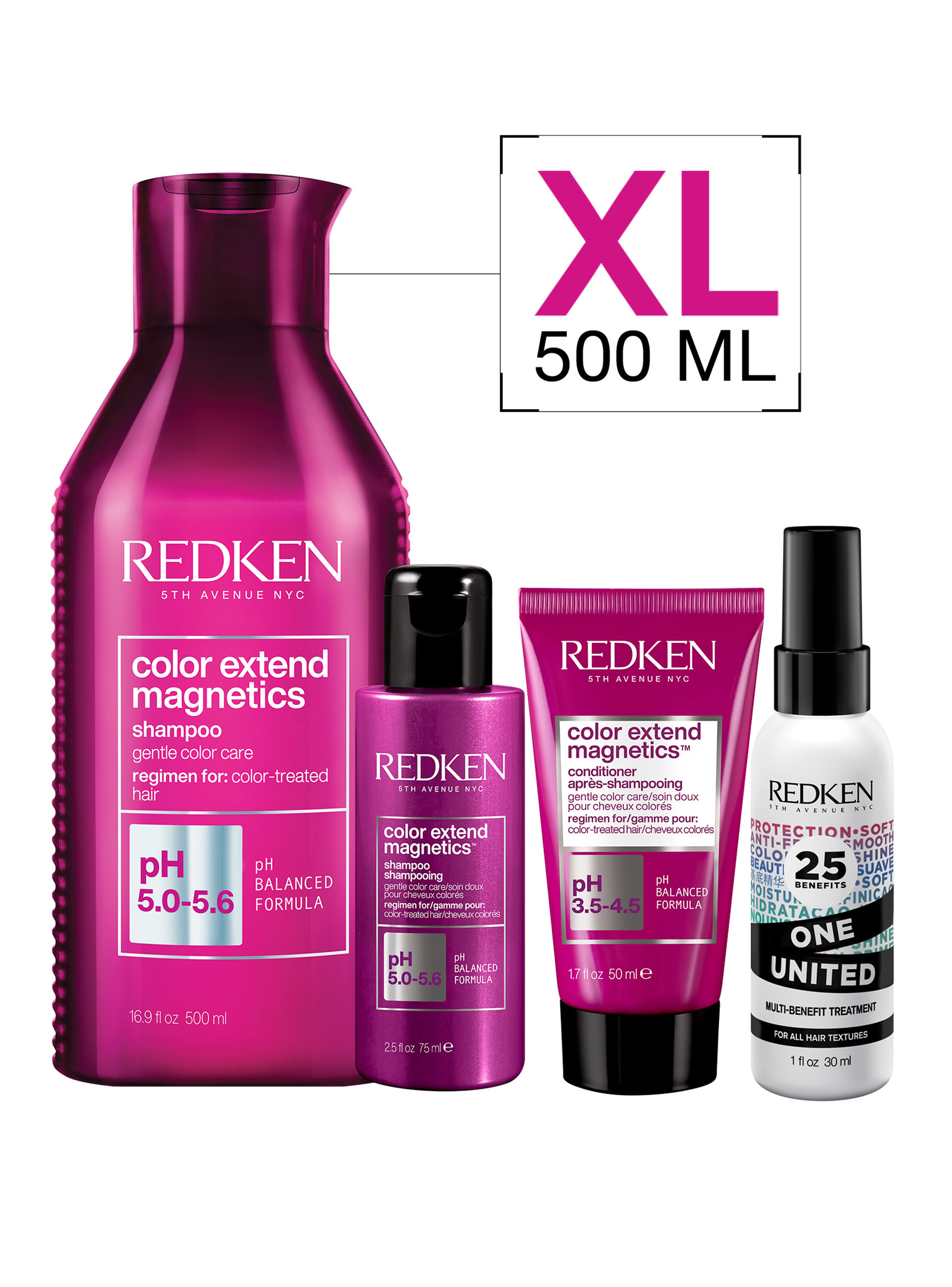 Set Color Extend Magnetics Protector del Color Shampoo 500 ml + 75ml + Acondicionador 50ml + Spray One United 30ml