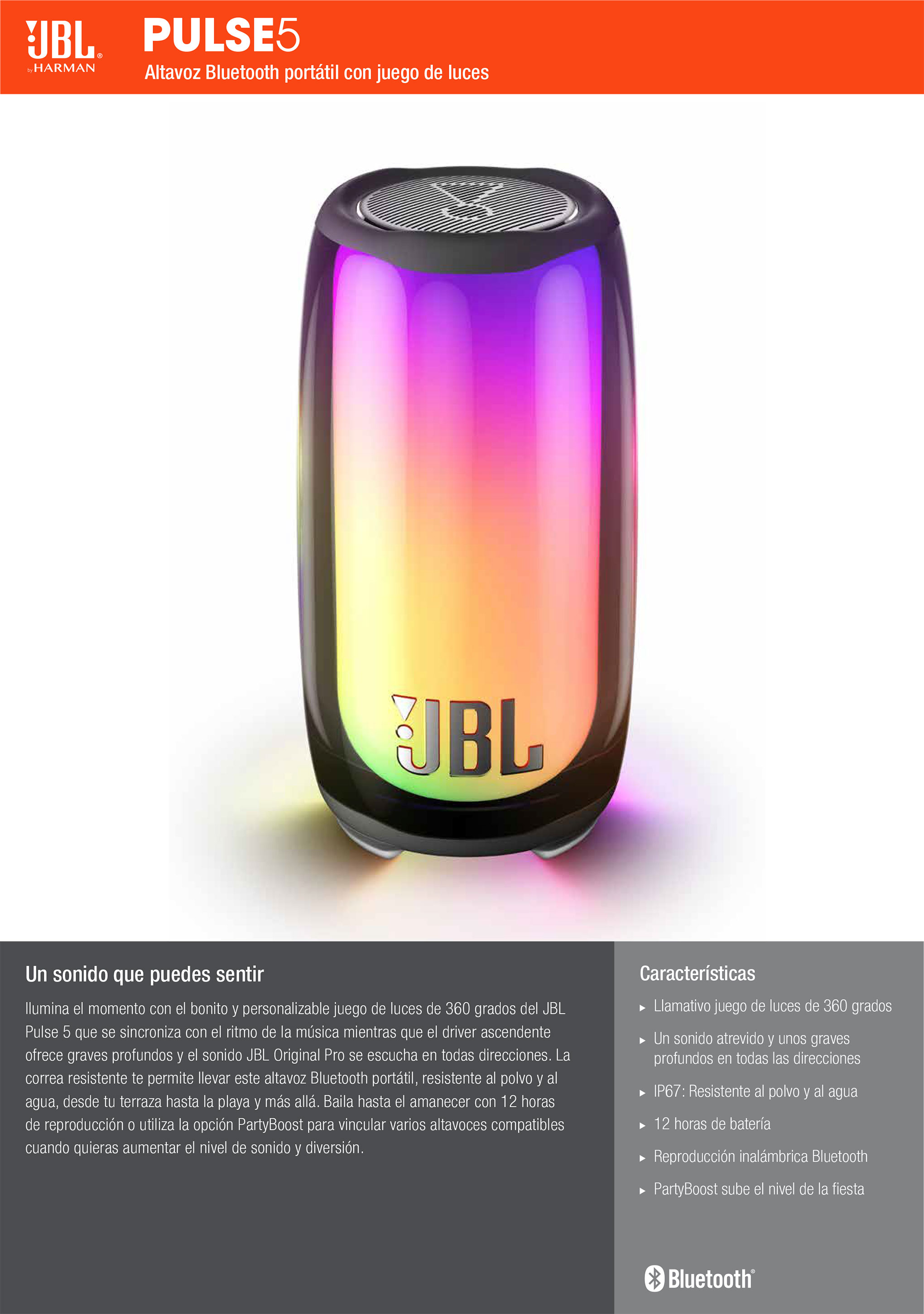 Comprar Altavoz JBL Pulse 5 Portatil con Luces IP67