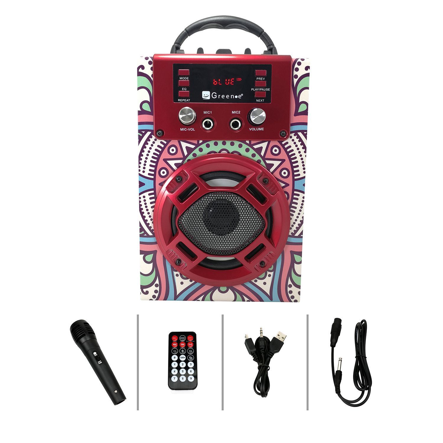 Parlante Bluetooth mini karaoke Mandala rojo