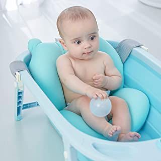 Bañera Plegable Para Bebe Con Cojin Antideslizante y termometro azul
