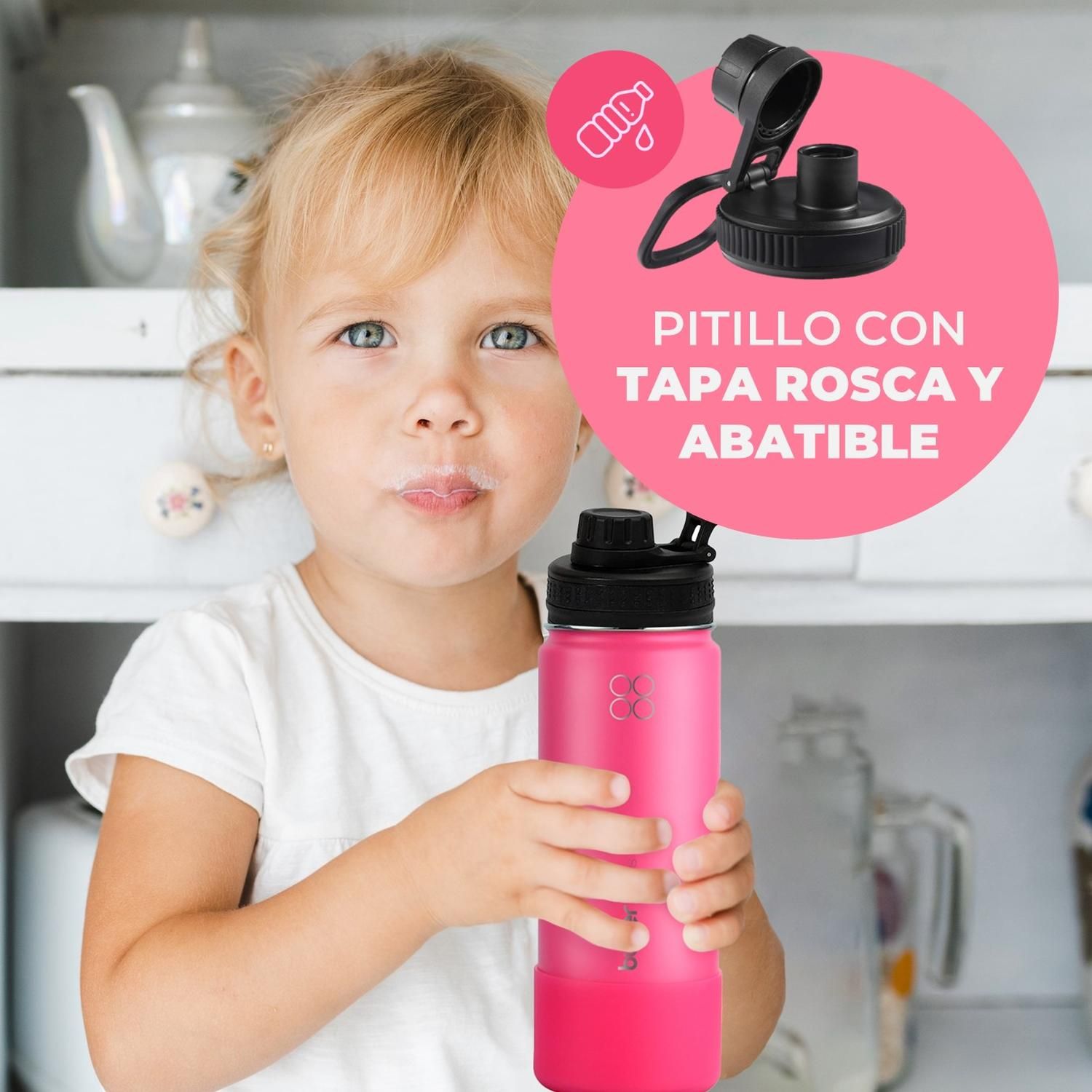 Botella de agua infantil de acero inoxidable - Gatito - rosa – Draeger Paris