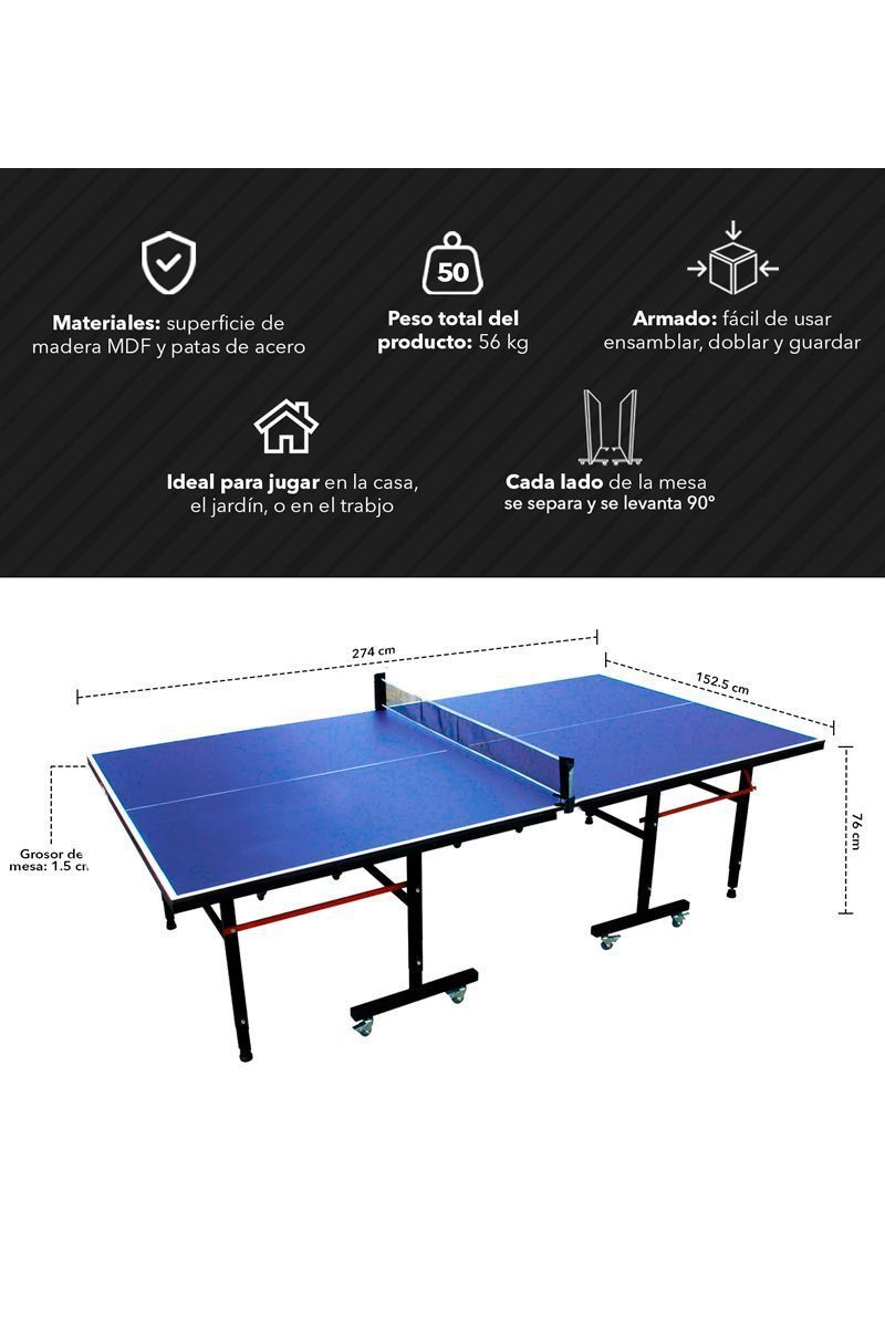 Mesa Ping Pong Plegable AKTIVE Camping (Azul - Acero - 160x80x70 cm)