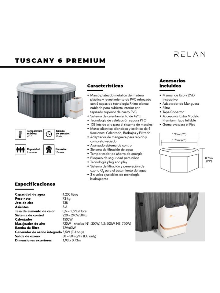 Tuscany 6 Frame / Hot tub inflable MSPA / Relan