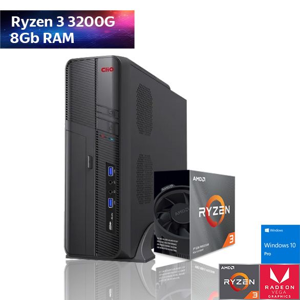 PC oficina slim: AMD RYZEN 3 3200g Vega 8 A520 8gb 1Tb WiFi
