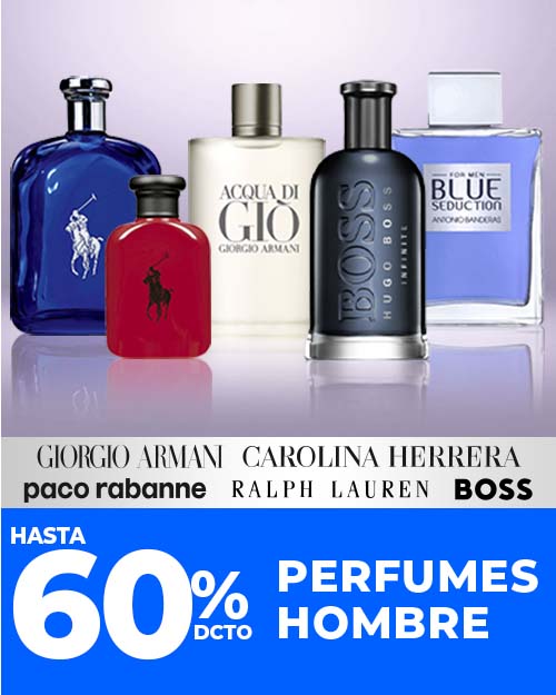 Hasta 60% en perfumes de Hombre Armani, Ralph Lauren, Carolina Herrera, Paco Rabanne, Hugo Boss