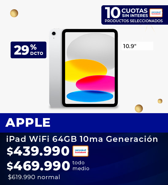 Apple iPad 10.9 pulgadas WiFi 64GB 10ma Generación Color Plata