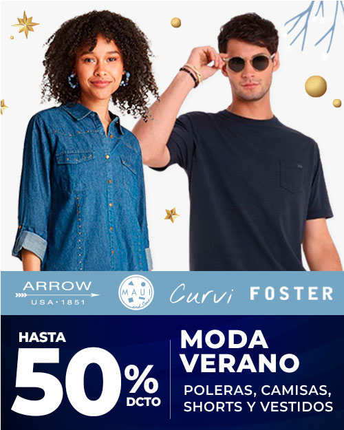 Hasta 50% en Moda Verano (Poleras, camisas, shorts y Vestidos)