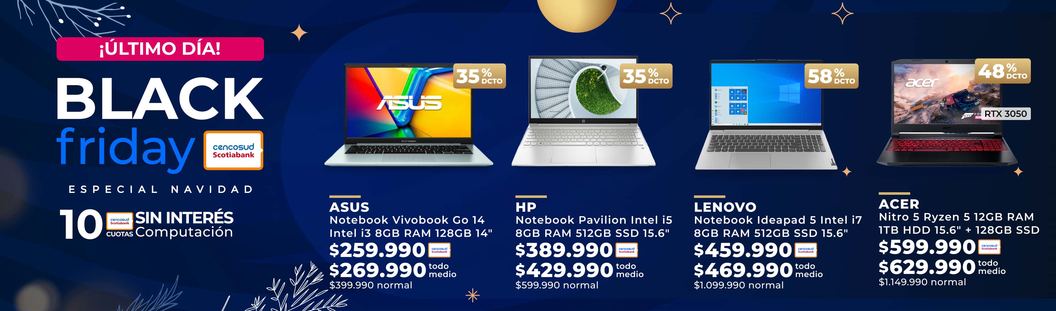 notebook Asus, Acer y HP